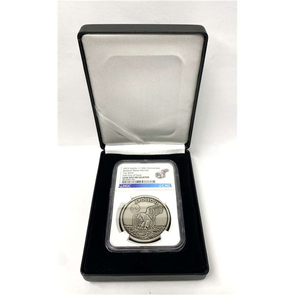 2019 Apollo 11 Robbins Medal Restrike 50th Anniversary 1 ozt Silver NGC Gem Unc. First Day Of Issue