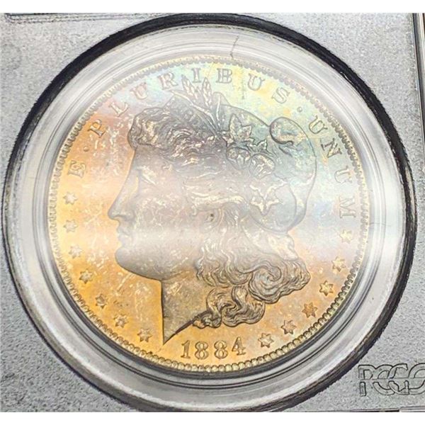 Rainbow Toned 1884-O Morgan Silver Dollar PCGS MS63