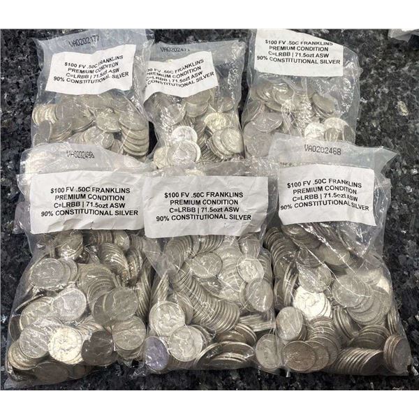 Better Condition Franklin 50c 90% Silver $100 Face (200-coins)