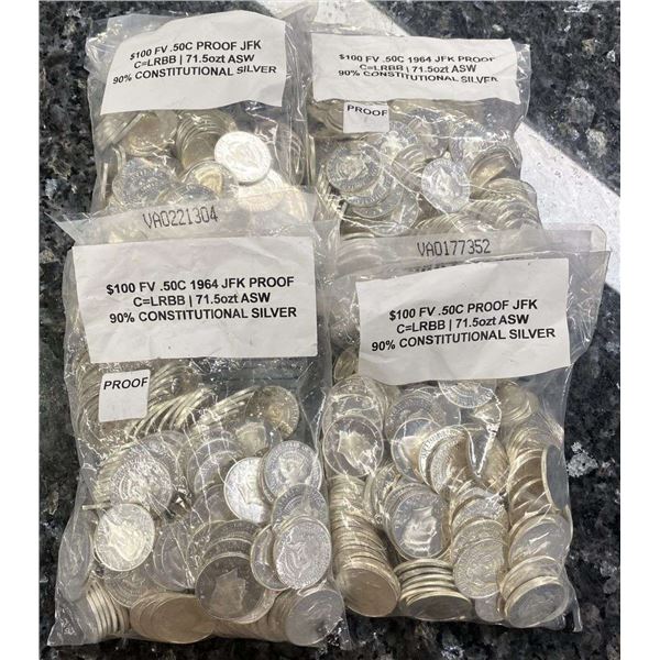 Bag Of Proof 90% Silver 1964 JFK Half Dollars $100 Face