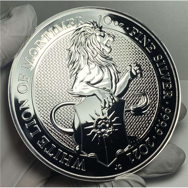 2021 Great Britain White Lion Of Mortimer 10 ozt .9999 Silver