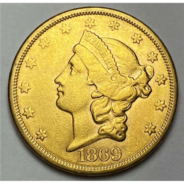 Rare! 1869-S Gold $20 Liberty Head AU53