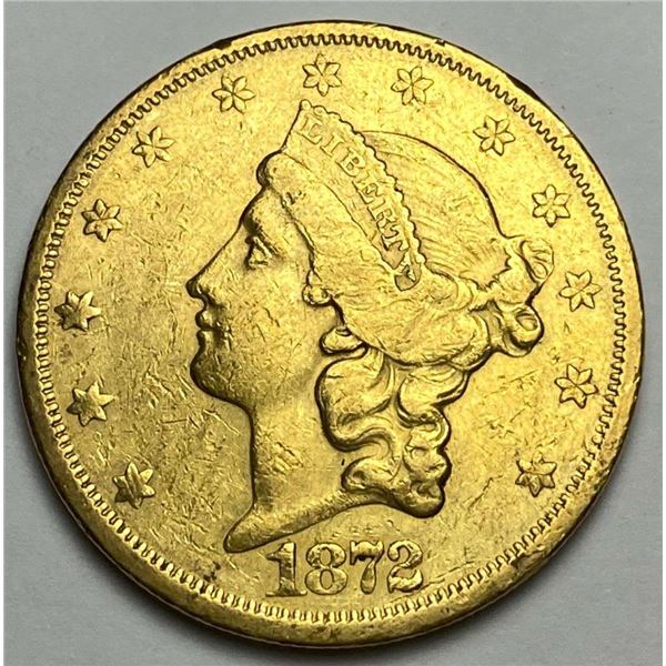 Rare! 1872-S Gold $20 Liberty Head AU58