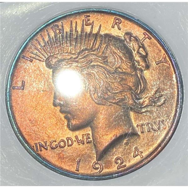 Stunning Copper Toning 1924 Peace Silver Dollar MS66+