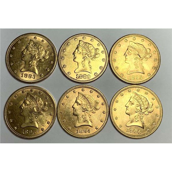 Last Minute! (6) 1883-1906 Gold $10 Liberty Head AU/BU
