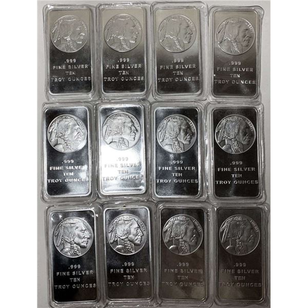 Last Minute! (12) Buffalo 10 ozt .999 Silver Bar