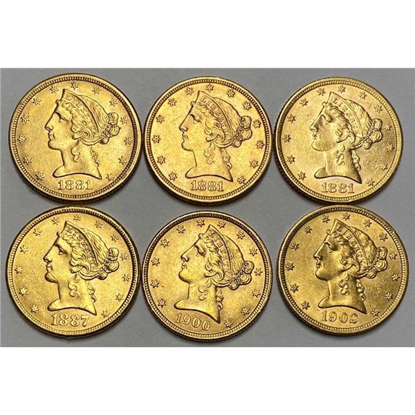 Last Minute! (6) 1881-1902 Gold $5 Liberty Head MS63