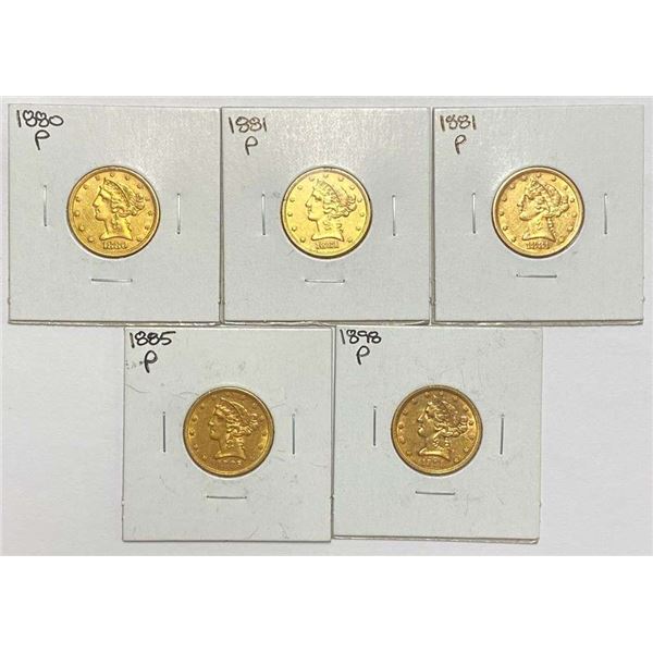 Last Minute! (5) 1880-1898 Gold $5 Liberty Head MS60-MS62