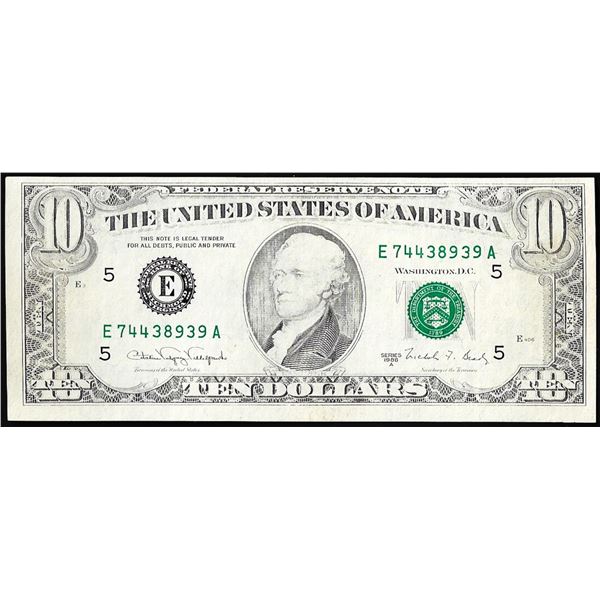 1988A $10 Federal Reserve Note Richmond Insufficient Inking Error