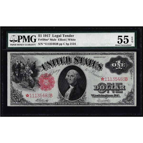 1917 $1 Legal Tender Note Fr #38m* Mule PMG About Uncirculated 55EPQ