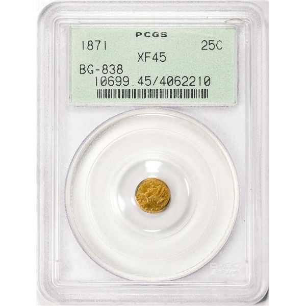 1871 California Fractional Round Liberty Quarter Dollar Gold Coin PCGS XF45 BG-838 OGH