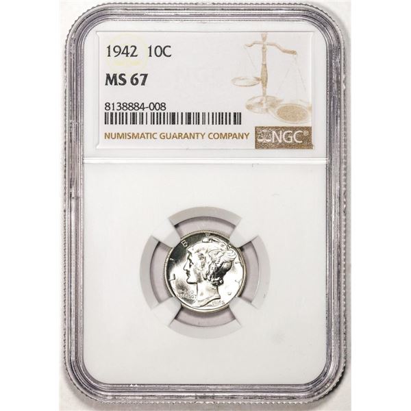 1942 Mercury Dime Coin NGC MS67