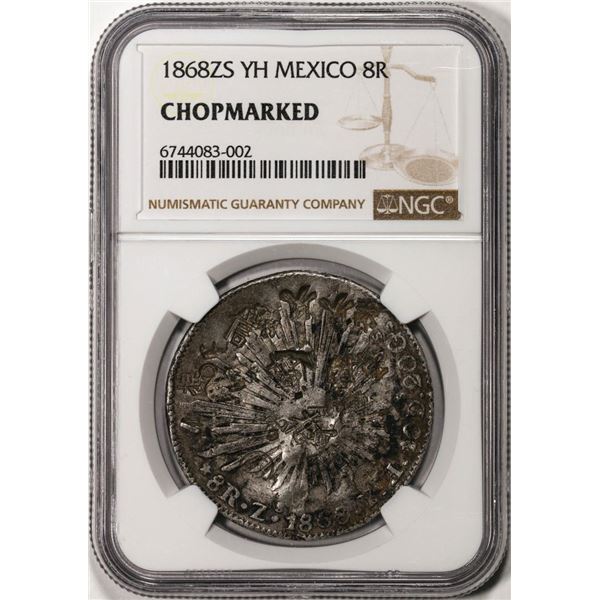 1868ZS YH Mexico 8 Reales Silver Coin NGC Chopmarked