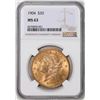 Image 1 : 1904 $20 Liberty Head Eagle Gold Coin NGC MS63