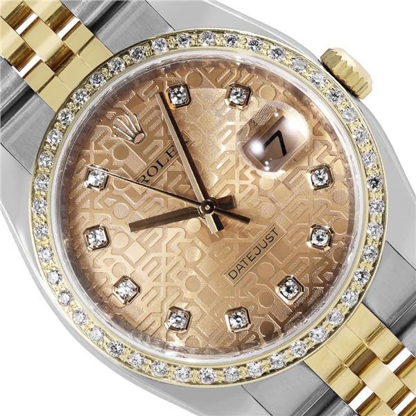 Rolex Mens Two Tone Factory Champagne Diamond Datejust Wristwatch