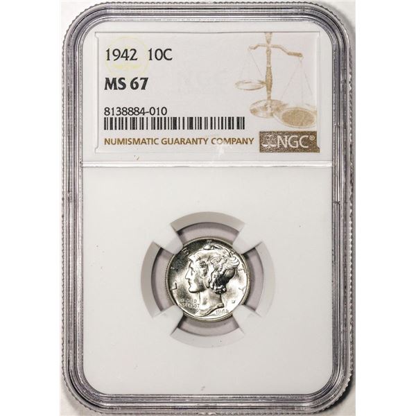 1942 Mercury Dime Coin NGC MS67