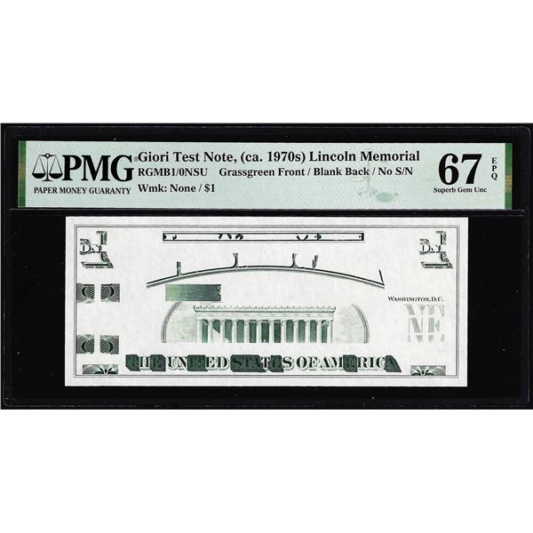 Circa 1970's Lincoln Memorial Giori Test Note PMG Superb Gem Uncirculated 67EPQ