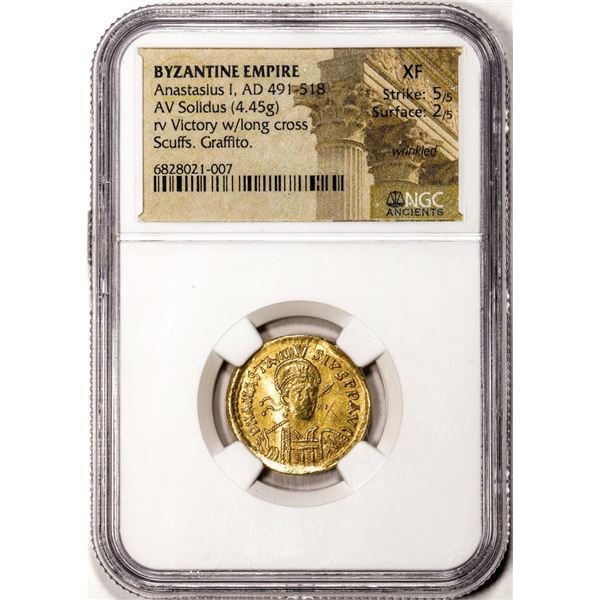 Byzantine Empire 491-518 AD Anastasius I AV Solidus Ancient Gold Coin NGC XF