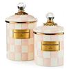 Image 1 : JOHN & PAM PATTERSON: MacKenzie-Childs Rosy Check Serving Platter and Medium/Small Canisters