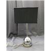 Image 1 : Vintage Chrome Base Orb Shape Lamp and Black Fabric Rectangular Shade