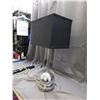 Image 5 : Vintage Chrome Base Orb Shape Lamp and Black Fabric Rectangular Shade