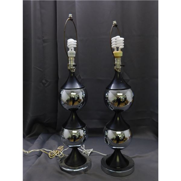 Pair of Chrome & Black Vintage Lamps Retro Vintage