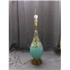 Image 1 : Vintage MCM Drip Pottery Teal Blue Lamp with Metal Base