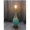 Image 3 : Vintage MCM Drip Pottery Teal Blue Lamp with Metal Base