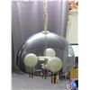 Image 4 : Vintage Swag Chain Hanging Lamp Plastic Half Globe with 3 Bulbs *works* Chrome Accents