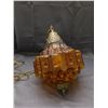 Image 3 : Vintage MCM Amber Glass Tiered Beehive Swag Chain Lamp with Brass Accents