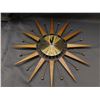Westclox Brass & Teak Starburst Vintage MCM Battery Wall Clock *works*