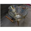 Image 3 : Vintage Glass Chip & Dip Bowl Blue & Gold Design, Metal & Wooden Tray w Handles