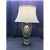 Image 1 : Vintage Pottery Lamp Floral Green Design Artist Signed Hand Painted made in WPG Fabric Shade