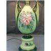 Image 2 : Vintage Pottery Lamp Floral Green Design Artist Signed Hand Painted made in WPG Fabric Shade