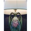 Image 3 : Vintage Pottery Lamp Floral Green Design Artist Signed Hand Painted made in WPG Fabric Shade