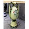 Image 6 : Vintage Pottery Lamp Floral Green Design Artist Signed Hand Painted made in WPG Fabric Shade