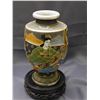 Image 2 : Satsuma Style Hand Painted Pottery Vase w Stand 10" Tall