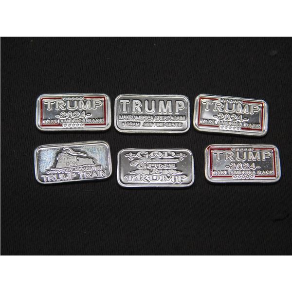 Lot of 6 marked 1 Gram 0.999 Fine Silver TRUMP Bars
