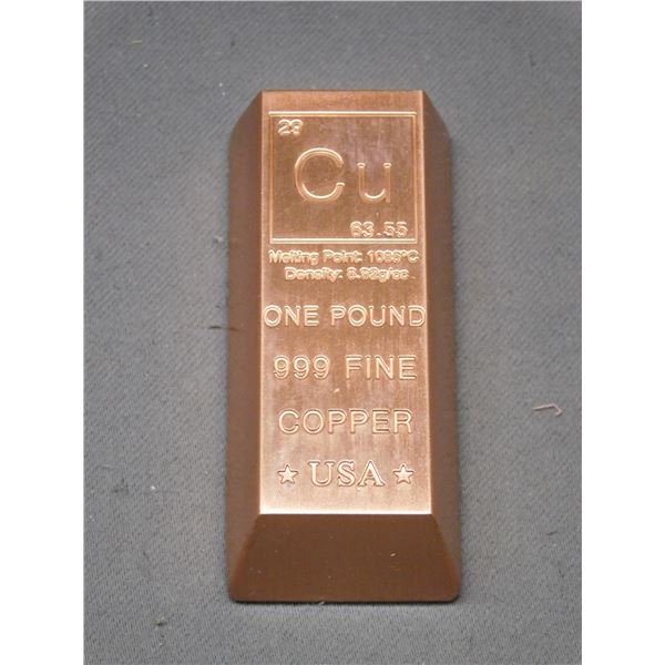One Pound Fine Copper 999 USA Cu Bar