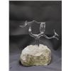 Image 1 : Glass "Owl Sitting In Tree" Mounted in Rock Decoration