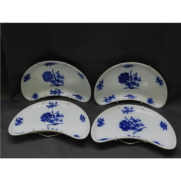 4pc Delft Blue Minton Wall Hanging Decorative Plates Blue & White Porcelain with Wall Mounts