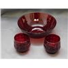 Image 1 : 3pcs Red Ruby Glass Bowl and 2 Cups