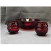 Image 4 : 3pcs Red Ruby Glass Bowl and 2 Cups