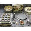 Image 3 : Lot of Assorted Aluminum Kitchen Ware, Baking Trays, Cupcakes, Cake Molds, Utensils, Loaf Pans, Etc