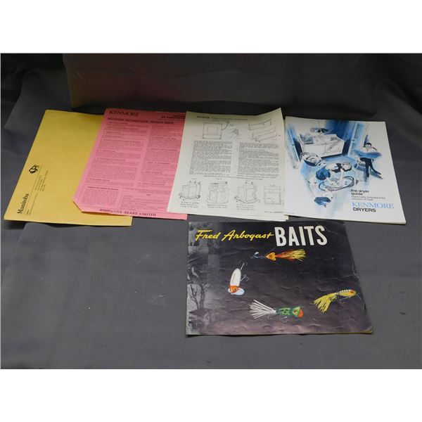 Vintage Fred Arbogast Baits Catalogue and other Assorted Paperwork