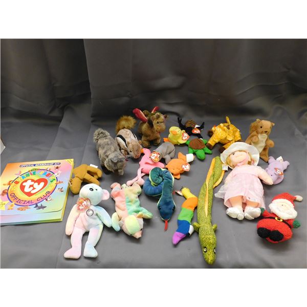 Lot of Beanie Babie TY Plushies, Membership Kit Book, Beanie Kids Plush