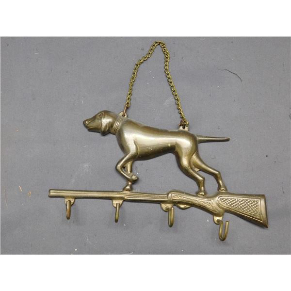 Brass Hunting Hound Key Hook 7" x 4"
