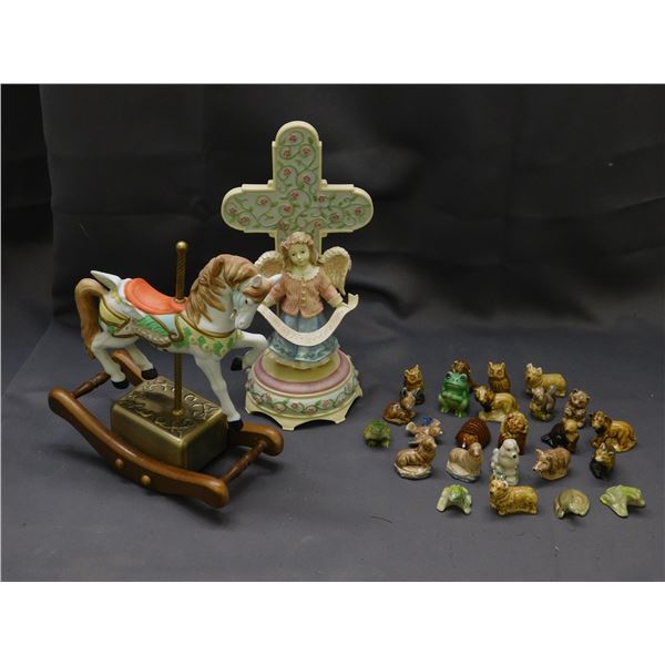 Lot of Wade Red Rose Tea Figurines, Angel "Bless This Family and House" and Rocking Horse