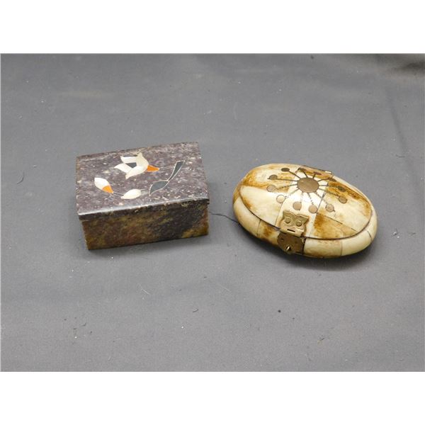 2 Trinket Boxes 1 Animal Bone / Horn? and 1 Soapstone