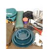 Image 3 : LARGE Bundle of Camping Supplies, Cooking, Tent, String, Pots, Bowls, Utensils, Firestarter, Etc